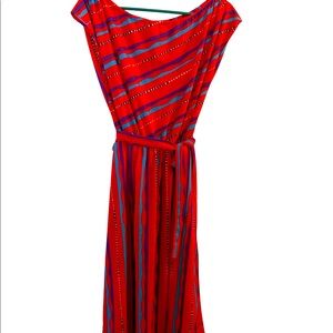 Vintage IFI Red Striped Dress with Tie- 12